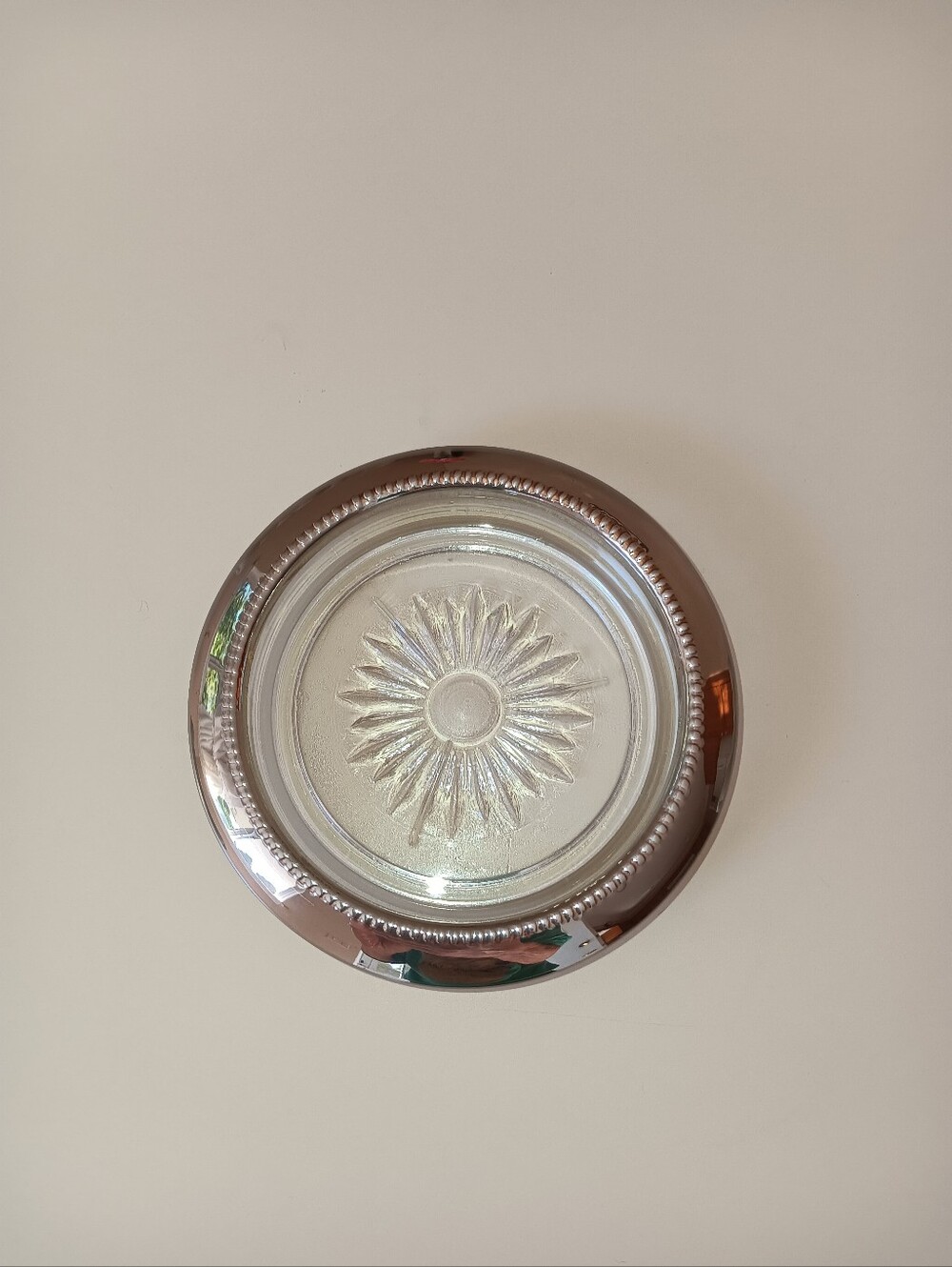 Vintage Leonard Italy silver-plated & cut crystal coaster/ashtray--only one.